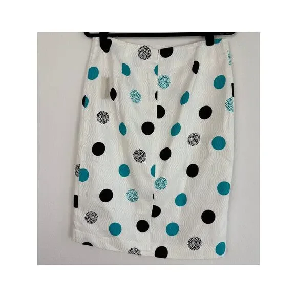 Talbots Pencil Knee Length White Green Polka Dot Skirt Sz 8 Cotton Old Money - Picture 2 of 10
